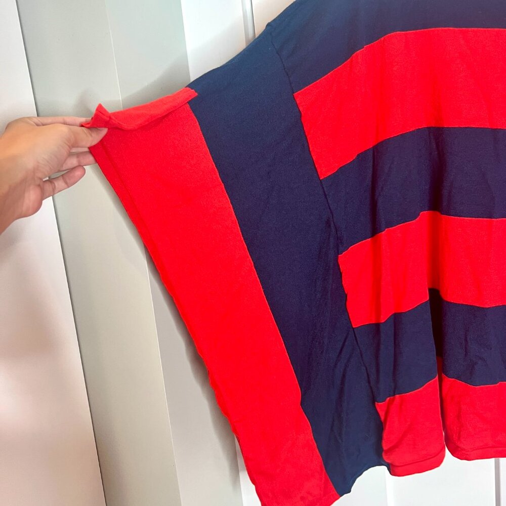 Lauren Ralph Lauren Striped Poncho Style Batwing Nautical Preppy Sweater Sz L/XL - Picture 3 of 4